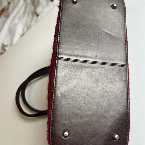 Vintage Kenneth Cole Maroon Red Wool with Dark Leather Trim Shoulder bag - Picture 11 of 11